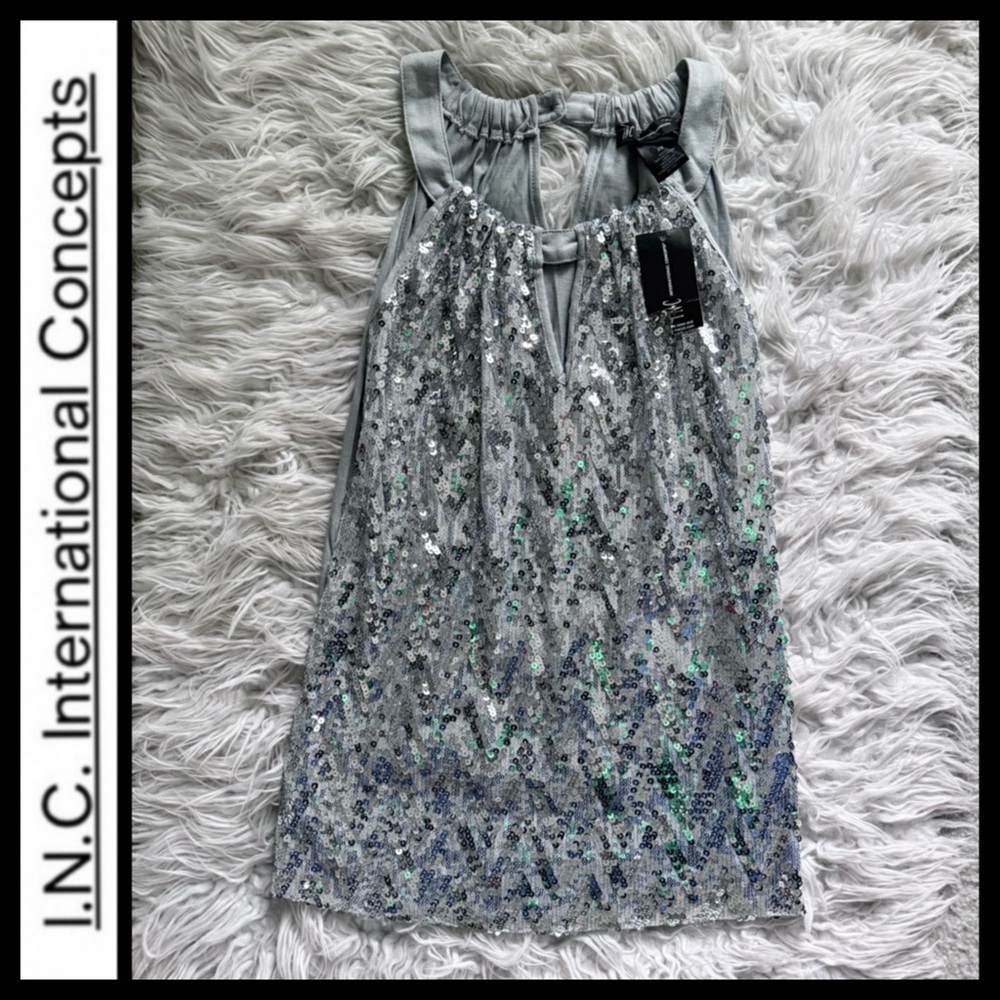 NWT I.N.C. International Concepts Silver Sequin Top - Picture 3 of 7